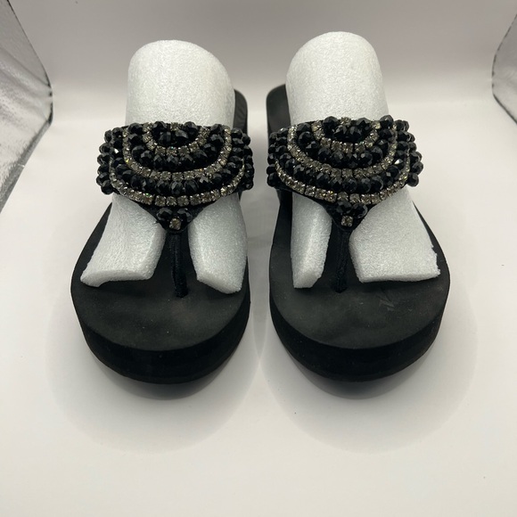 Yellow Box Black Beaded Women's Sandals - Picture 2 of 5